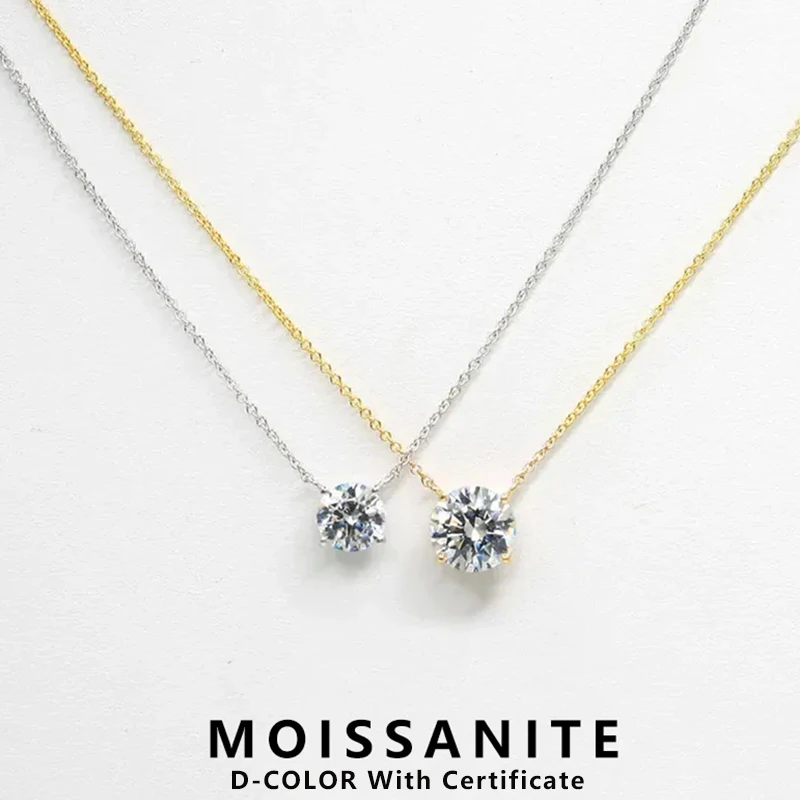 Lnngy 1CT 2CT 3CT Certified Moissanite Pendant Necklace For Women S925 Sterling Silver Solitaire Drop Necklaces Jewelry Gift