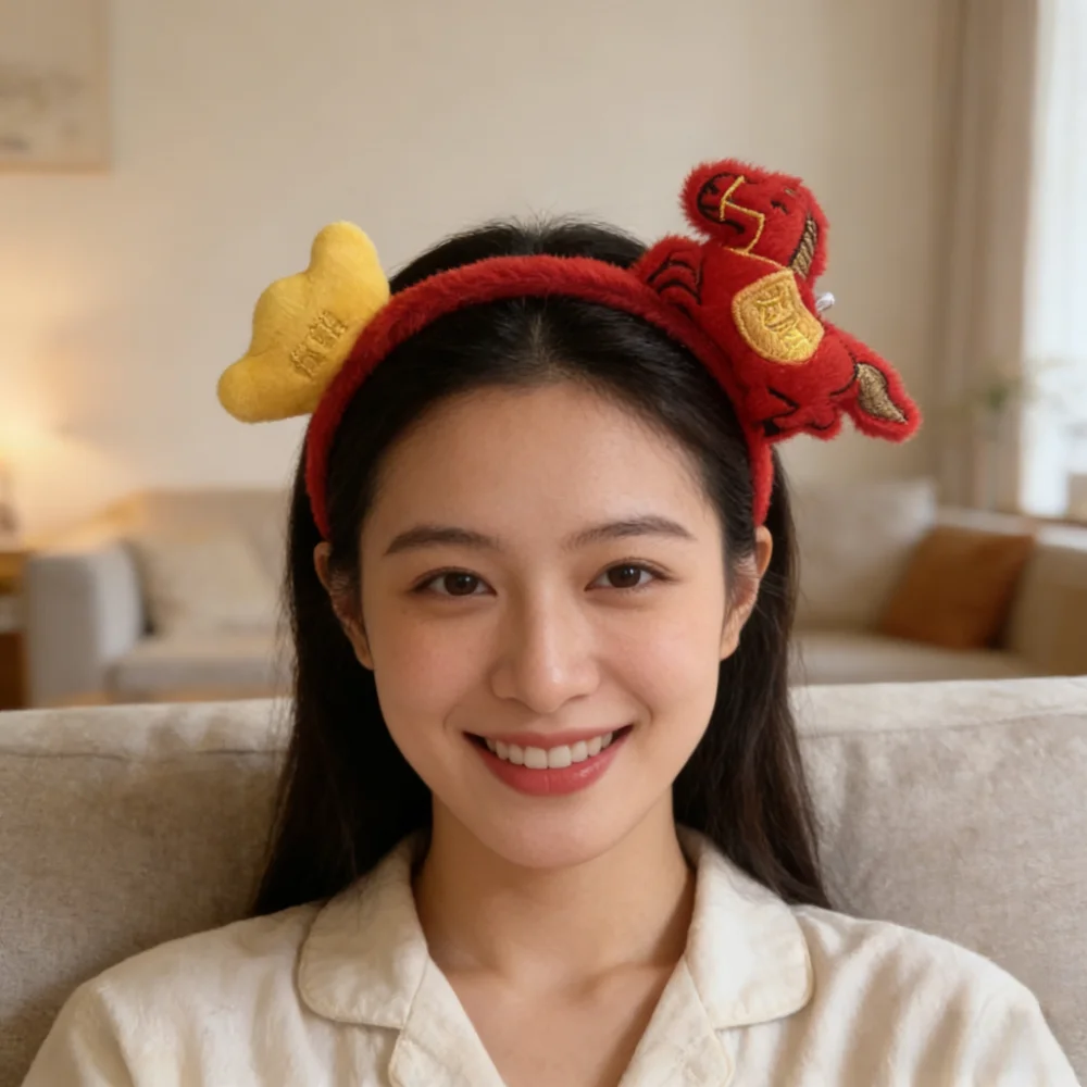 

Party Plush Cartoon Horse Hair Hoop Red Exquisite Pony Headpiece Chinese Style Lucky Charm New Year Mascot Headband Festival