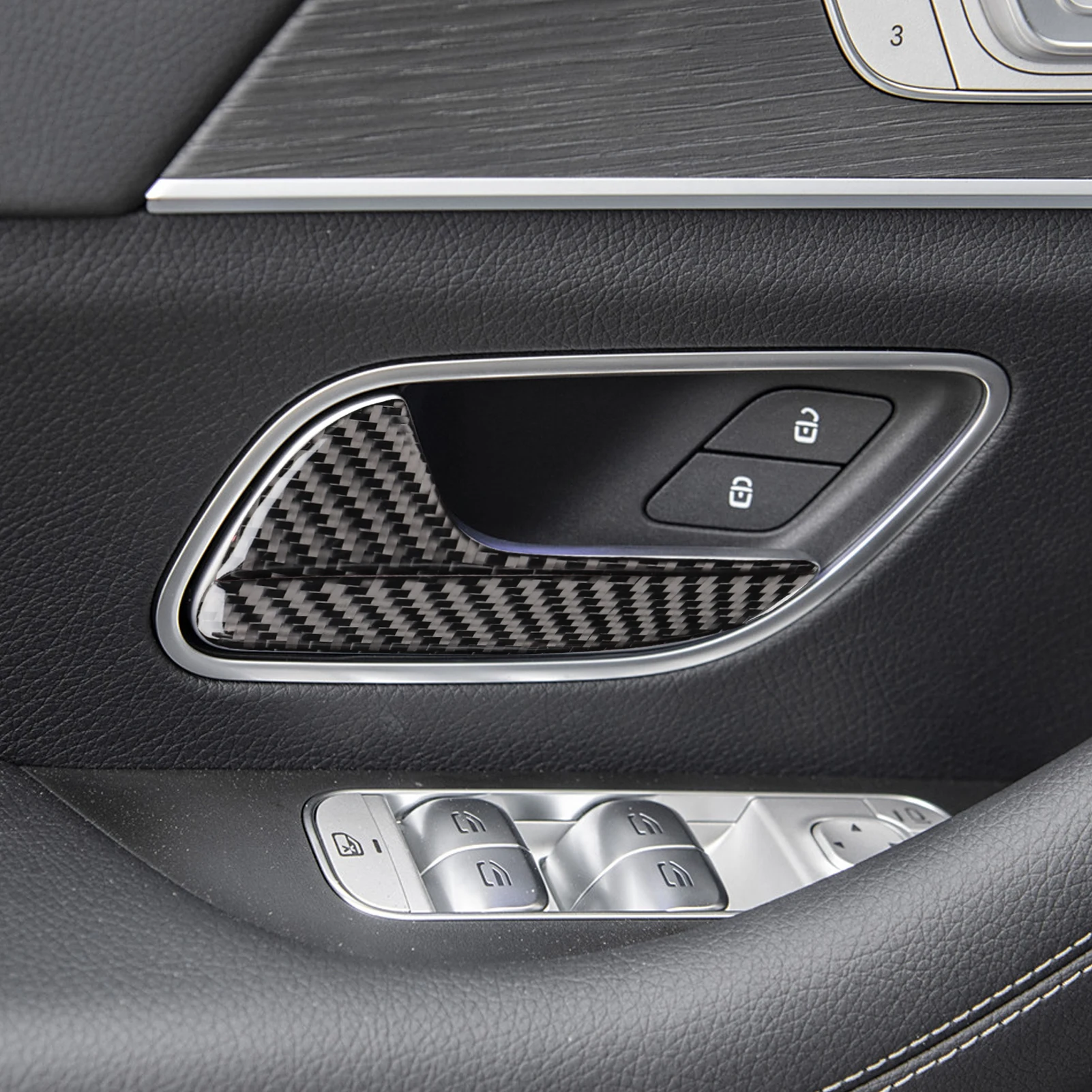 For Mercedes-Benz GLE W167 2019-2024 Interior door handle Decorative Trim Soft Carbon Fiber Car Internal Accessories 4
