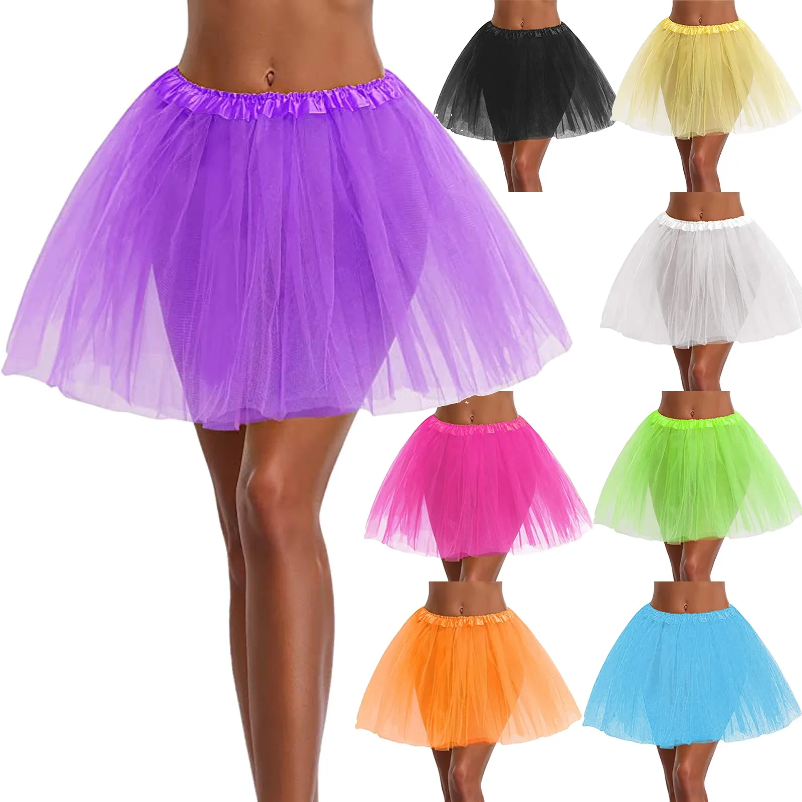 Womens High Quality Pleated Gauze Short Skirts Adult Tutu Dancing Skirt 3 Layered Sheer Translucent Dancing Skirts Party Dresses