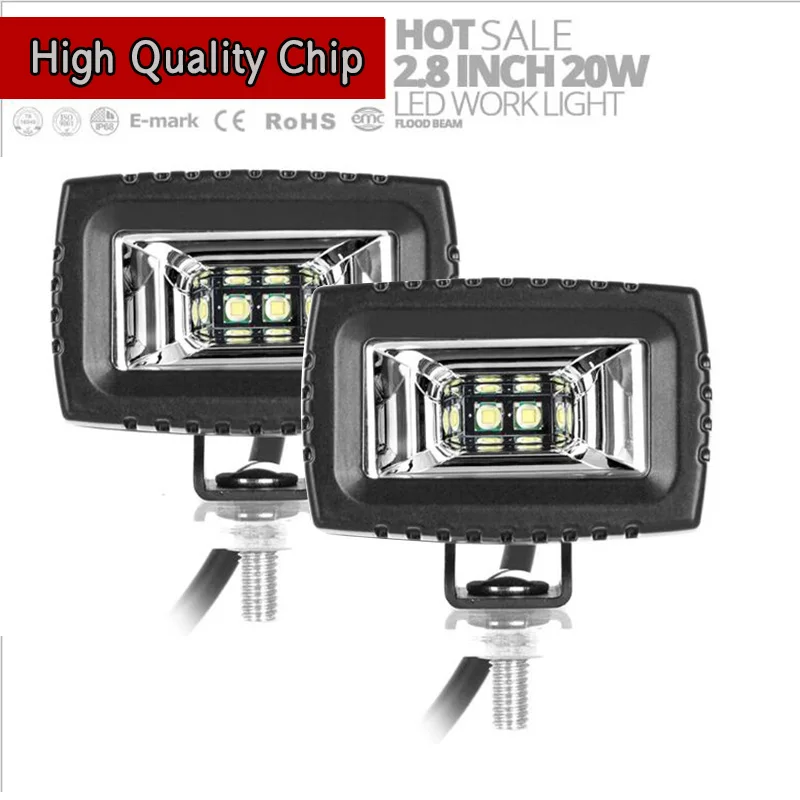 Work Light Bar 20W Flush Mount LED Flood Light Pod4X4 Offroad 12V Car Accesorios Motorcycle Flood Bulb Fog Lamp for Jeep SUV UTV