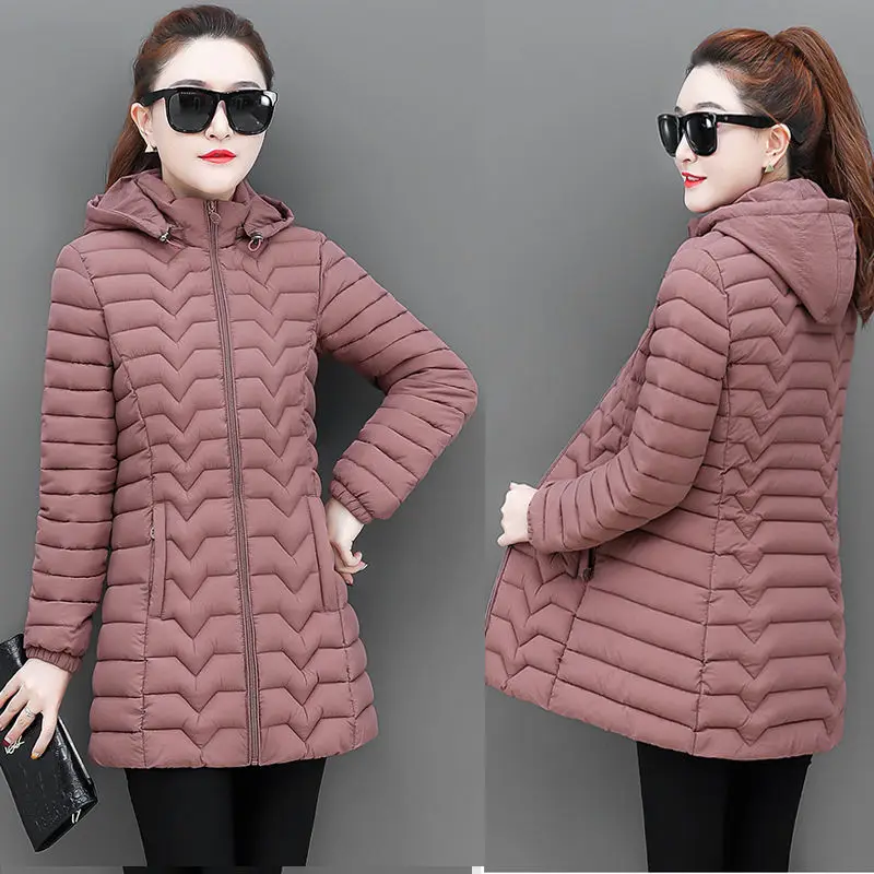 Winter Coat Women 2024 Fashion Middle Age Mother Slim Down Cotton Hooded Jacket Plus Size Casual Solid Warm Thick Outwear Parka