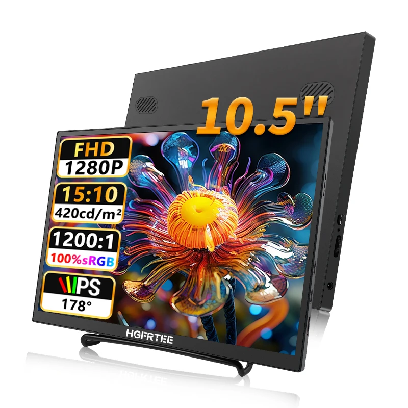 HGFRTEE 100% sRGB Monitor portátil de 10,5 pulgadas 1280P 420Cd/m pantalla de 2 segundos para ordenador portátil Mac Xbox PS4/5 Switch PC extensión de pantalla