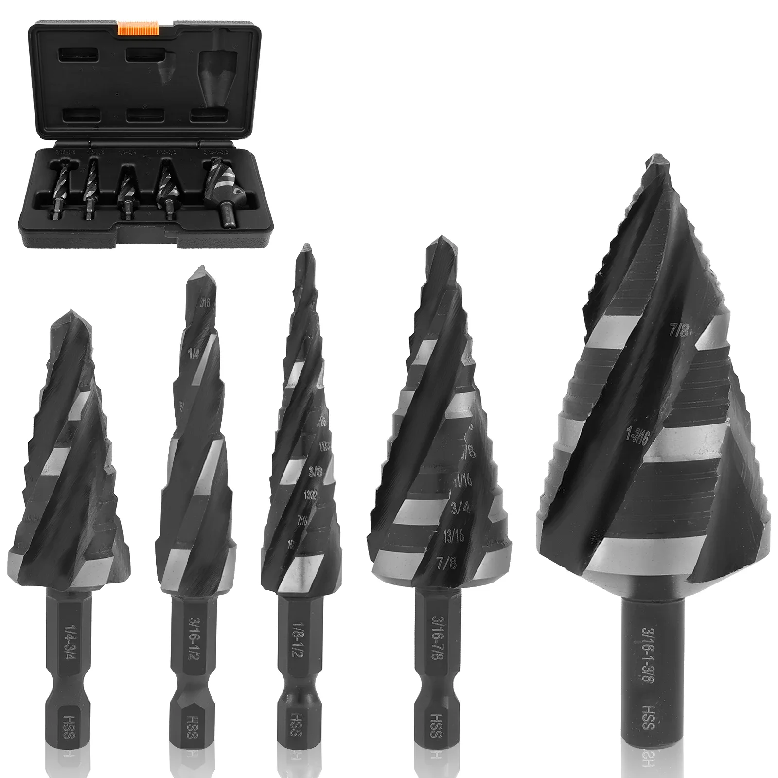 5 Pcs Sturdy Step Bit Set Wear Resistant Spiral Flute Step Drill Bit Set Practical Metalworking Tool  Aluminum Alloy Plastic