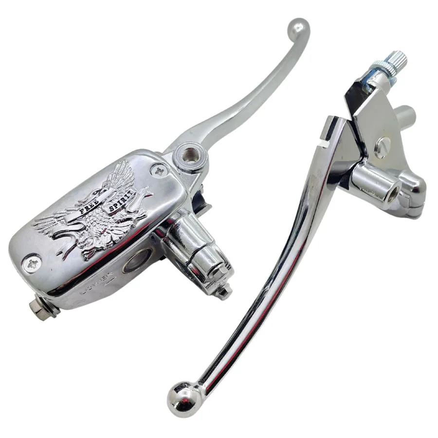 2PCS Chrome Alloy Eagle Pattern Universal Motorcycle Right Left 22MM Hydraulic Brake Pump Master Cylinder Clutch Lever Disc Part