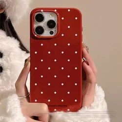 Fashion Classic Retro White Wave Point Wine Red Glossy Protective Soft Phone Case for iPhone 11 12 13 14 15 16 17 Pro Max Air