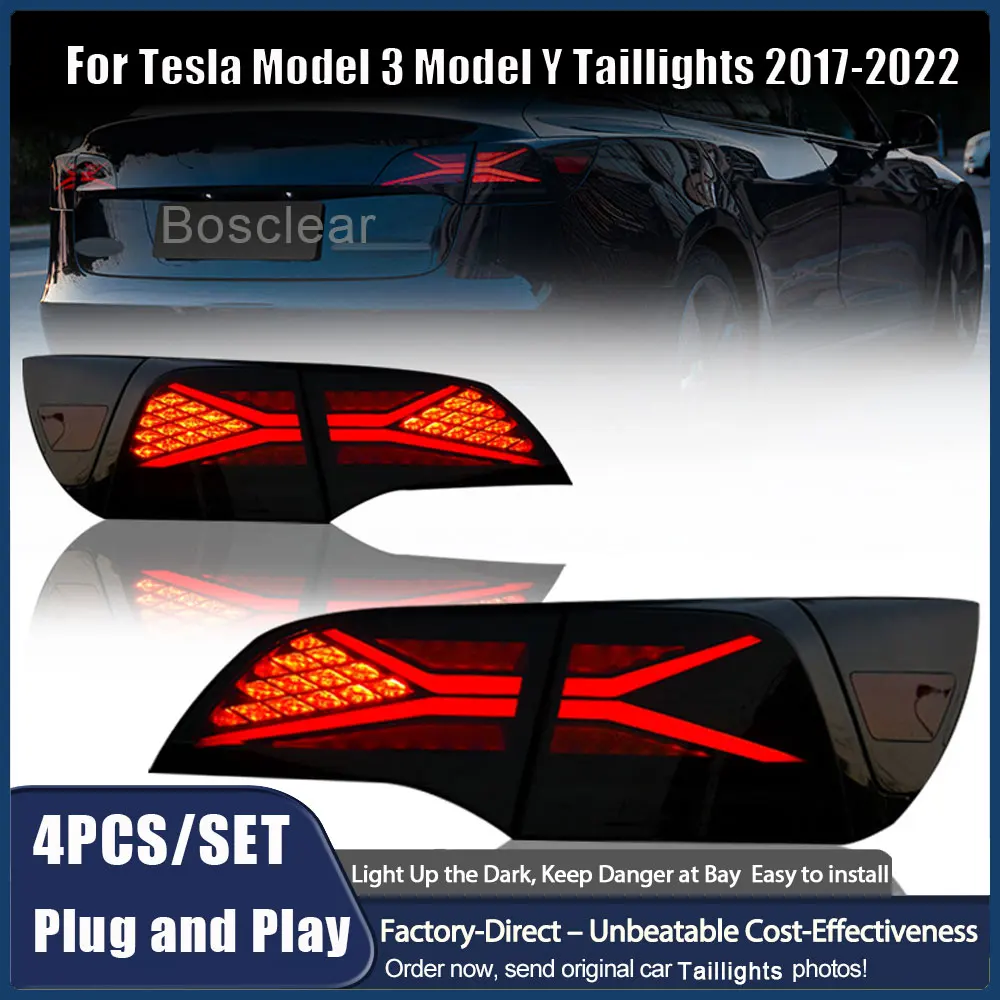

Задние фонари для Tesla Model 3 и Model Y 2017-2023 годов с анимацией запуска, светодиодные задние фонари в сборе