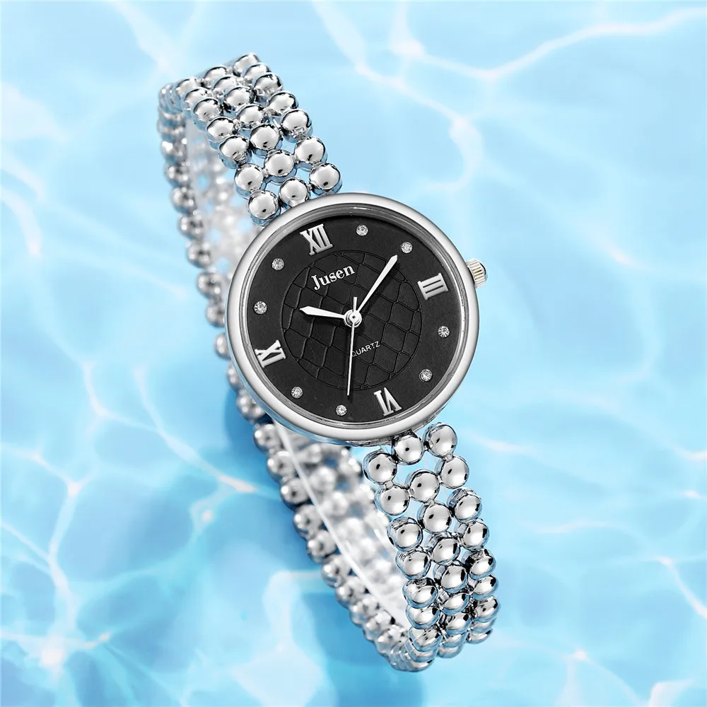 女性用ラインストーンクォーツ時計、スチールブレスレット、ラグジュアリー