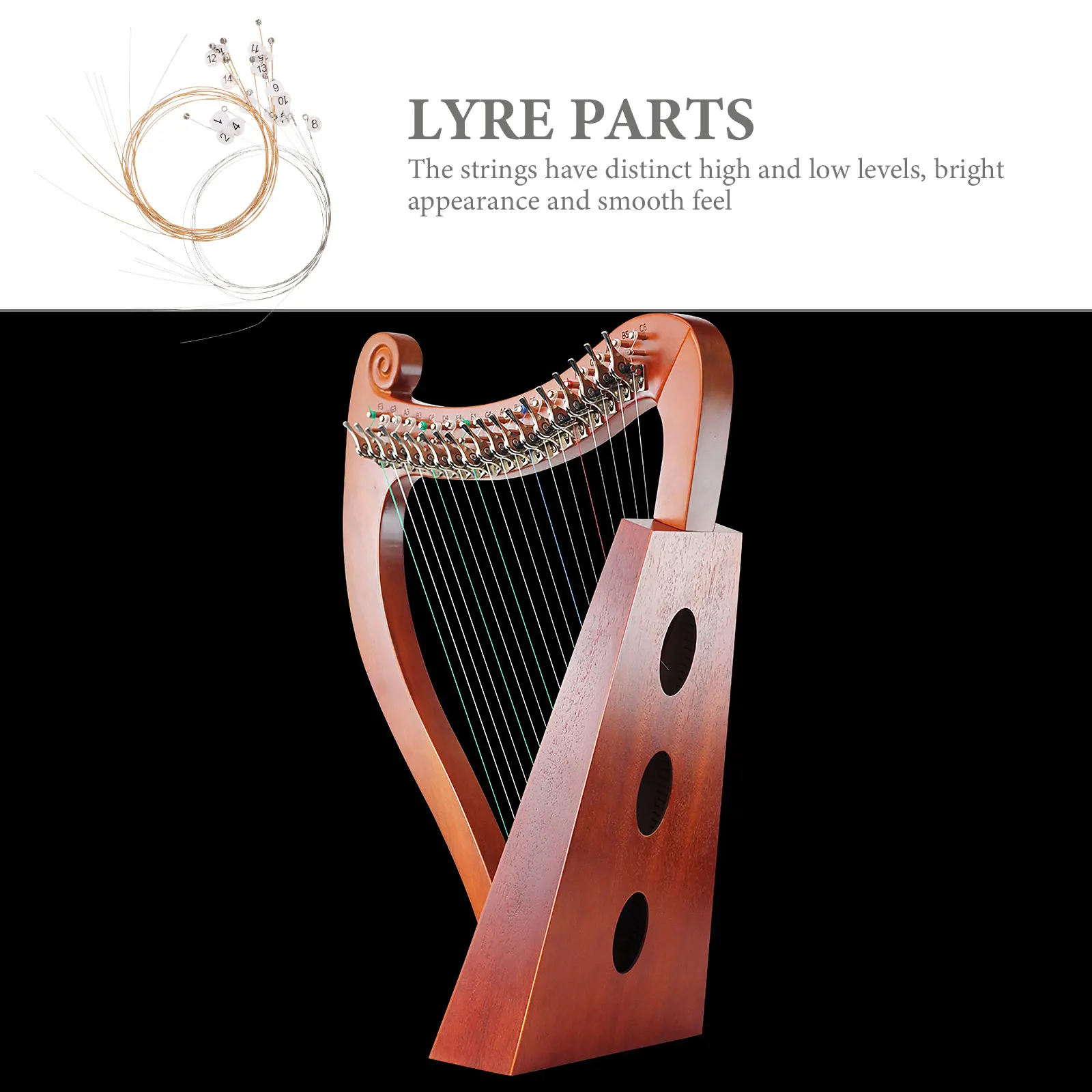 

16pcs Strings Full Set Steel Instrument Parts Replacement Resonant Lyre String Replacement Sound Practical Kit Accessories Harp