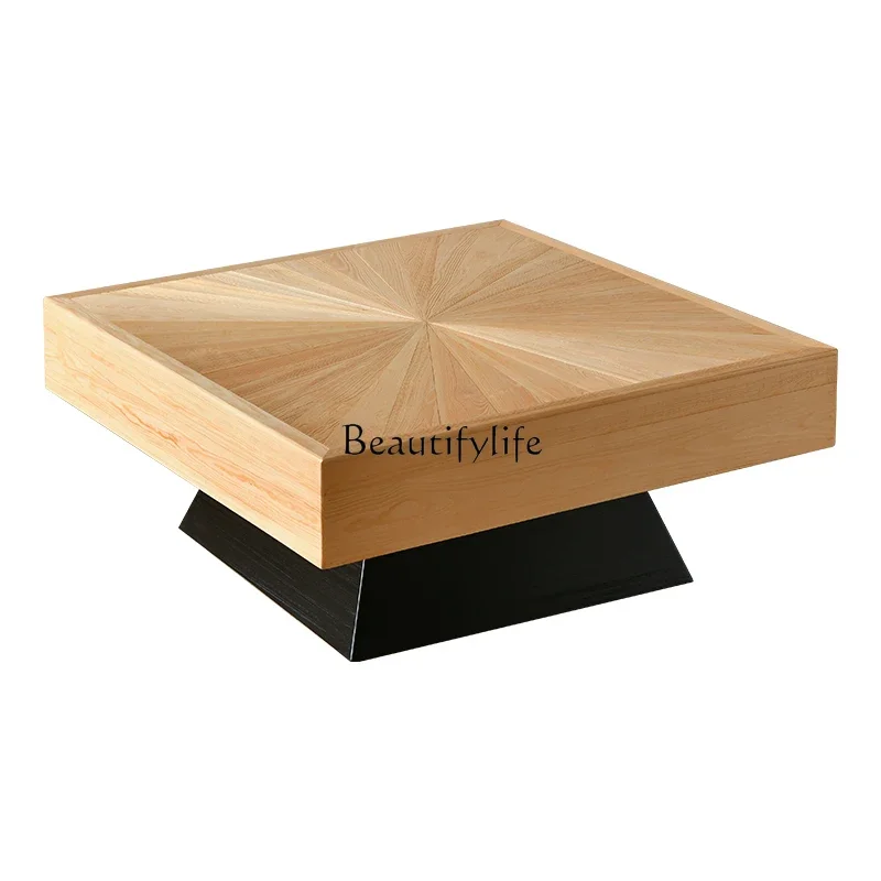 

ls 27Japanese-style wabi-sabi wind coffee table retro handmade solid wood parquet wooden tea table