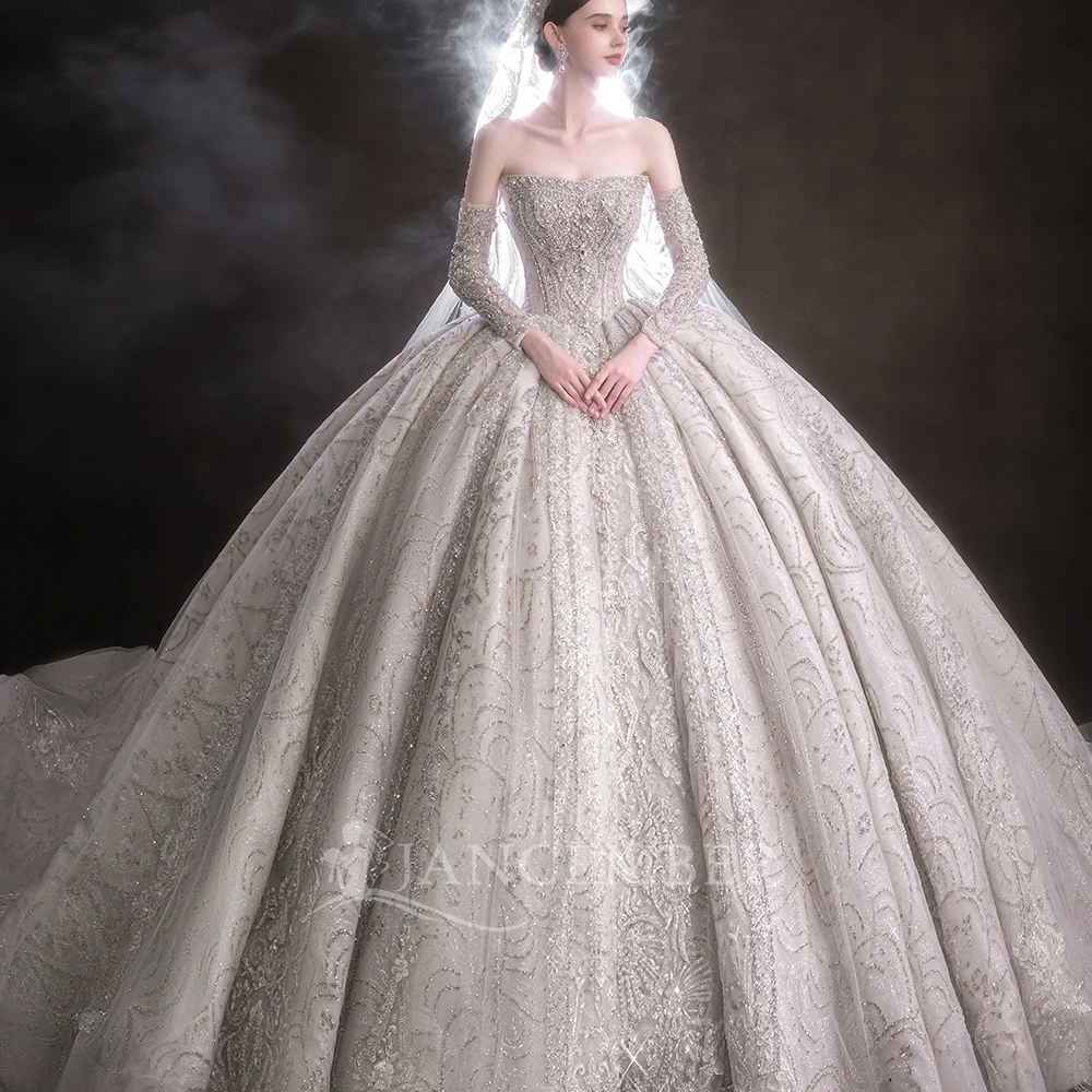 

Customized Ball Gown Tiptop Wedding Dress Detachable Sleeves Beaded Lace Bridal Gown Women Holidays Party Clothing robe de marié