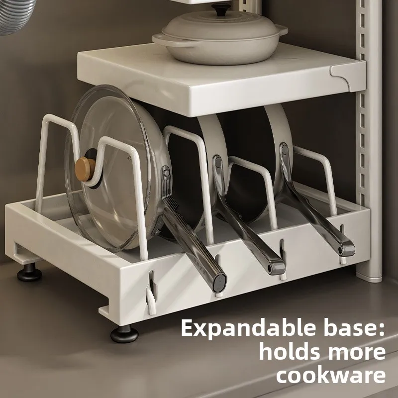 Adjustable Kitchen Pot Rack Multilayer Floor Cabinet Countertop Organizer Space Saving Cookware Holder Under Sink Storage Shelf