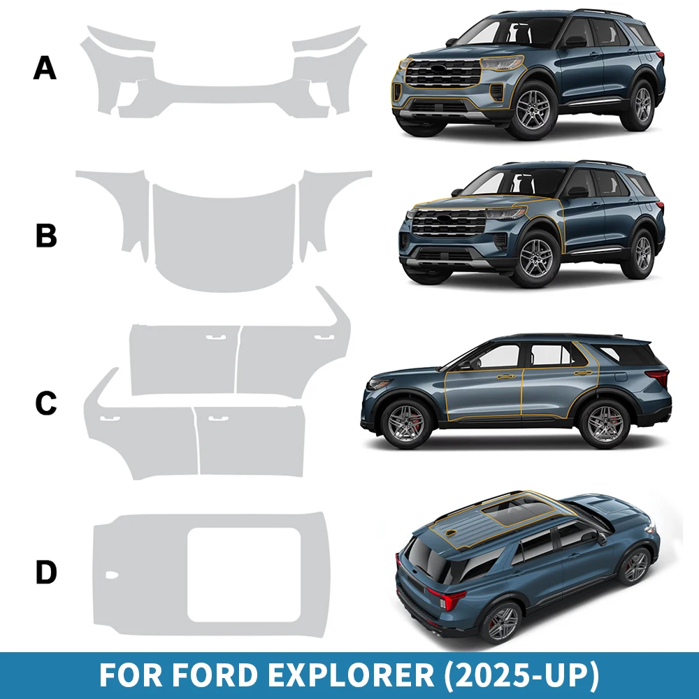 

Для Ford Explorer 2025 PreCut автомобильная защитная пленка для краски PPF комплект самовосстанавливающийся бюстгальтер наклейка на тело устойчивый к царапинам ТПУ