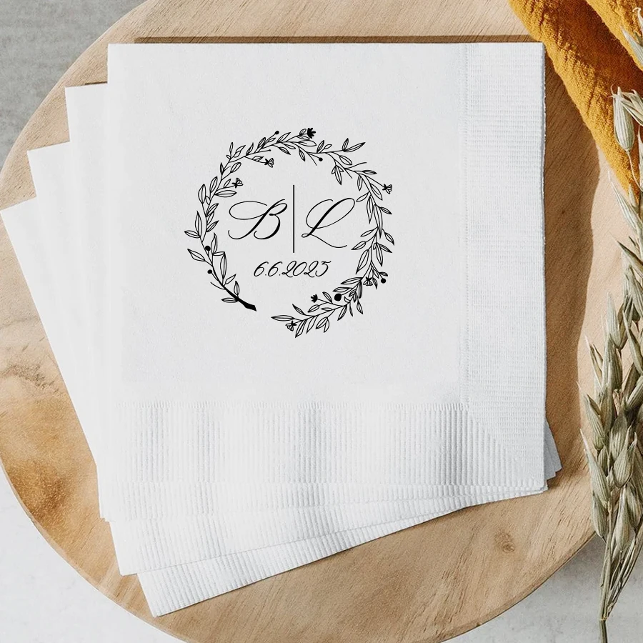 50/100 Sheets Personalized Wedding Napkins, Custom Cocktail Napkins, Custom Paper Napkins for Wedding Decor, Wedding Reception