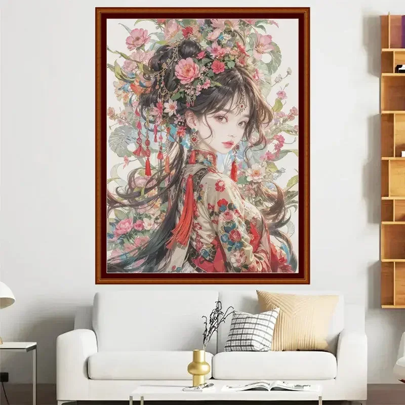 Stamped Cross Stitch Kit 11CT 14CT 16CT 18CT Pre Printed Canvas Cotton Thread DIY Embroidery Wall Decor[ZZ7615-Splendid Beauty]