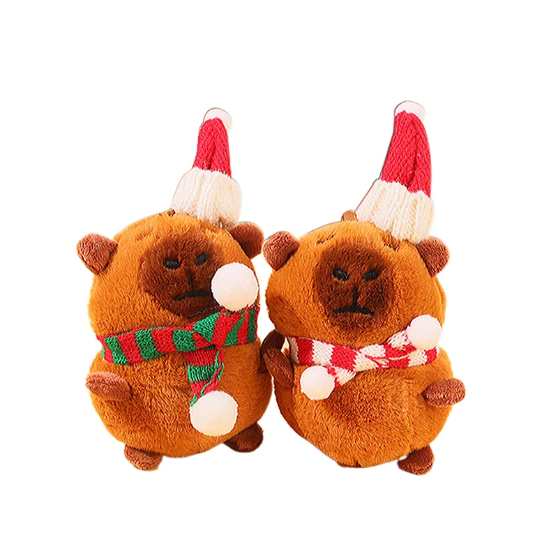 Cartoon Schattige Kerst Wollen Muts Sjaal Capibara Pluche Pop Hanger Sleutelhanger Rugzak Ophangingen Ornament