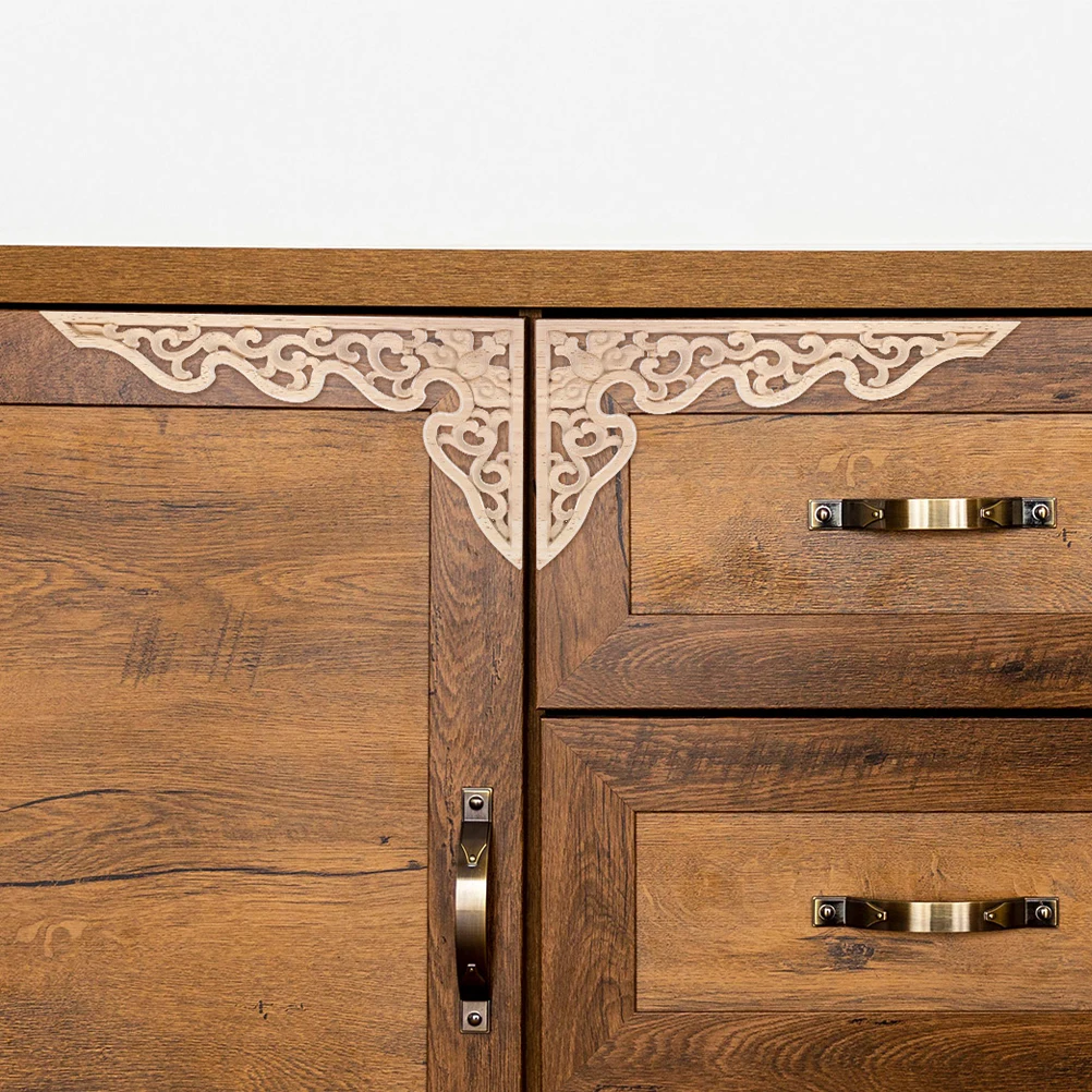 

4Pcs Hand Carved Wood Appliques Unpainted Corner Onlays for Furniture Wall Cabinet Bed Decorative Wooden Carving Overlay