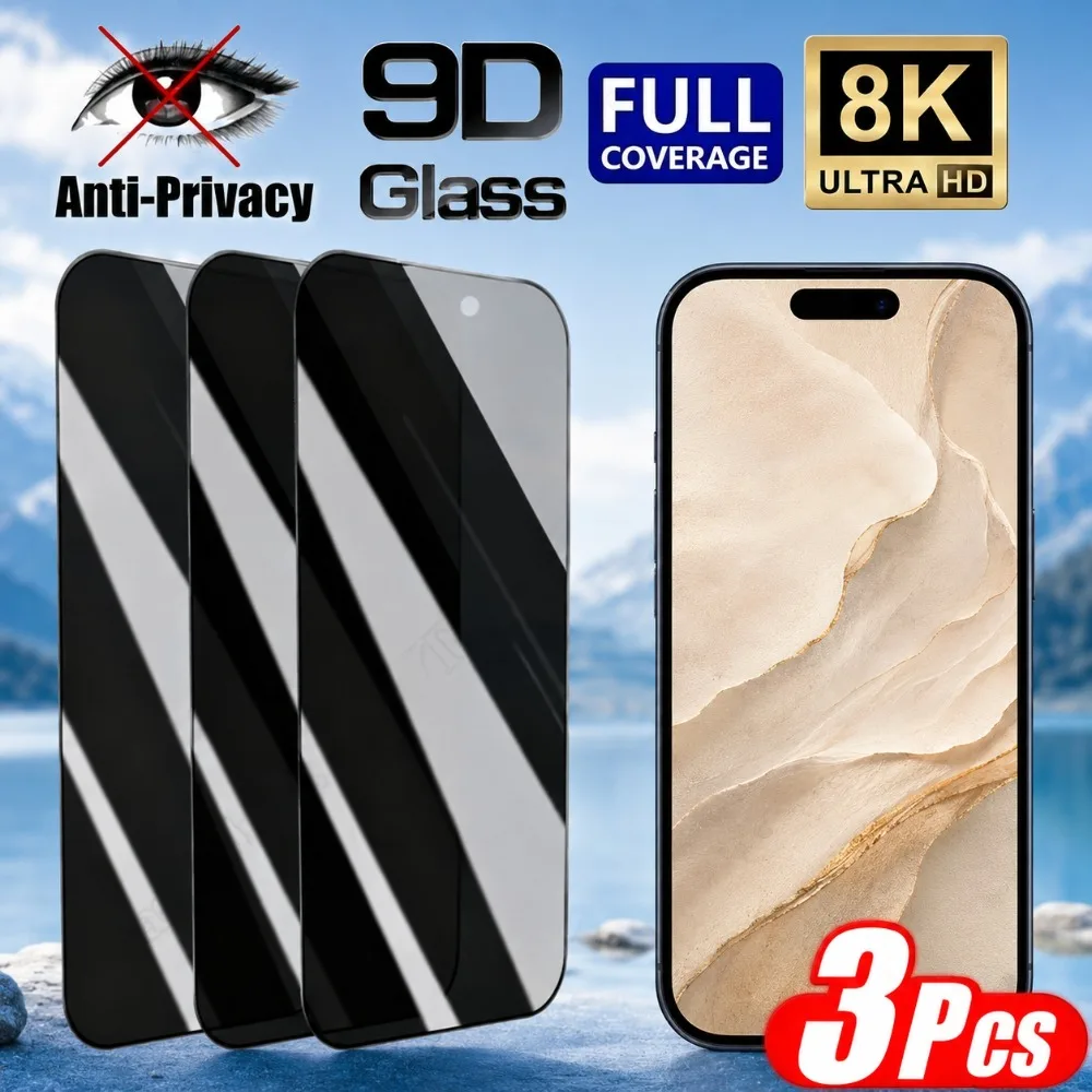 

3Pcs Anti Spy Screen Protector for iPhone 17 16 15 Pro Max 14 15 16 Plus Air 17e 16e 14 13 12 11 Pro 9H Hardness Tempered Glass