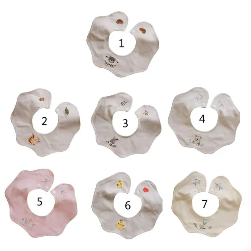 L5YF Waterproof Burp Cloth Flower Baby Bib Embroidery Bib Infant Cotton Neck Scarf Newborns Nursing Bib Baby Product