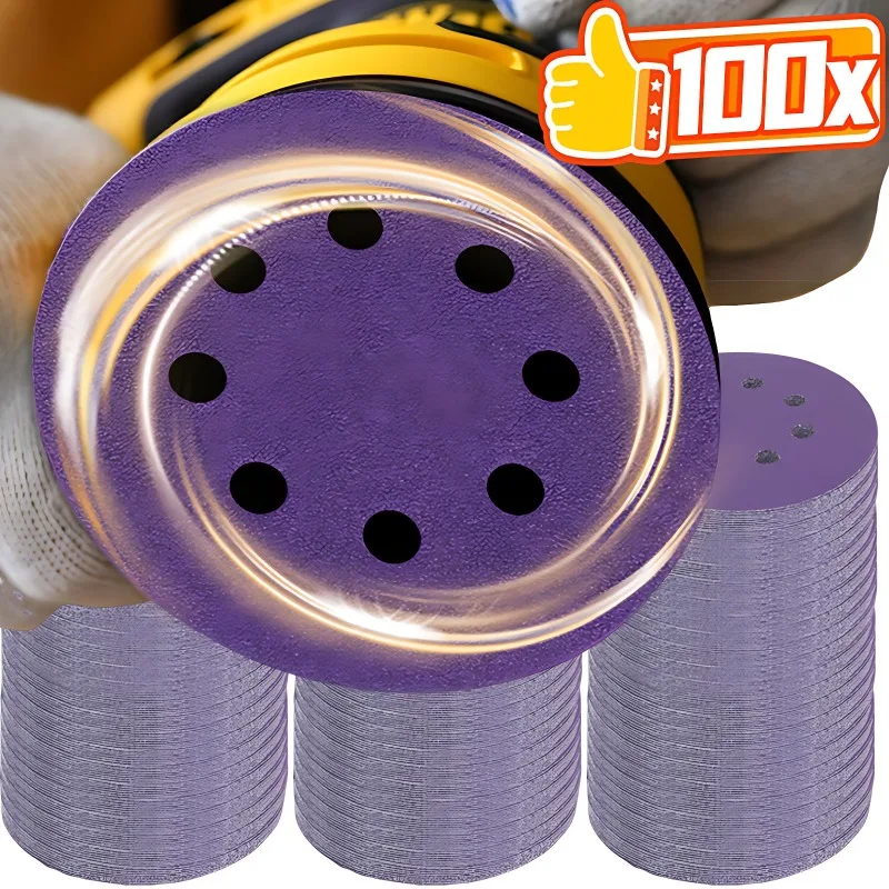 

100PCS Sanding Discs 8 Hole Hook And Loop Adhesive Sandpaper 125mm 60~3000 Grits For Random Orbital Sander Abrasive Sheets Tools