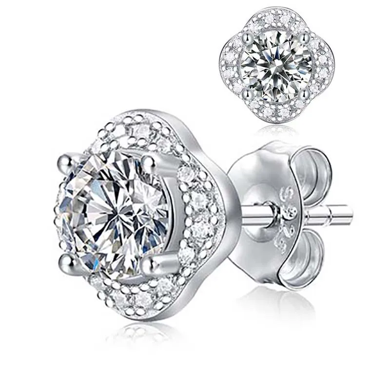 

0.5 Carat D Color Real Moissanite Diamond Earrings Solid 100% 925 Sterling Silver Flower Pattern Ear Stud for Women Men Gift