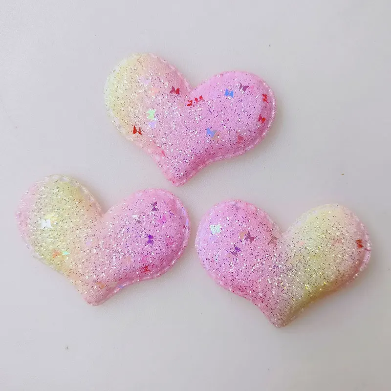 30 Stück glitzernde, farbverlaufende Herz-Applikationen zum Aufnähen für DIY-Haarspangen, Accessoires für Kinder, Schachteln und Taschen, Aufnäher – Detail 6