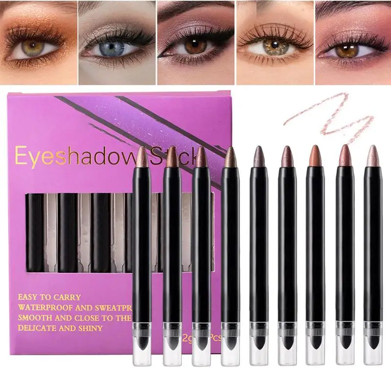 6 stks Shimmer Oogschaduw Stick Metallics Parelmoer Oogschaduw Stick Diamond Shimmer Langdurige Glanzende Markeerstift Make-up