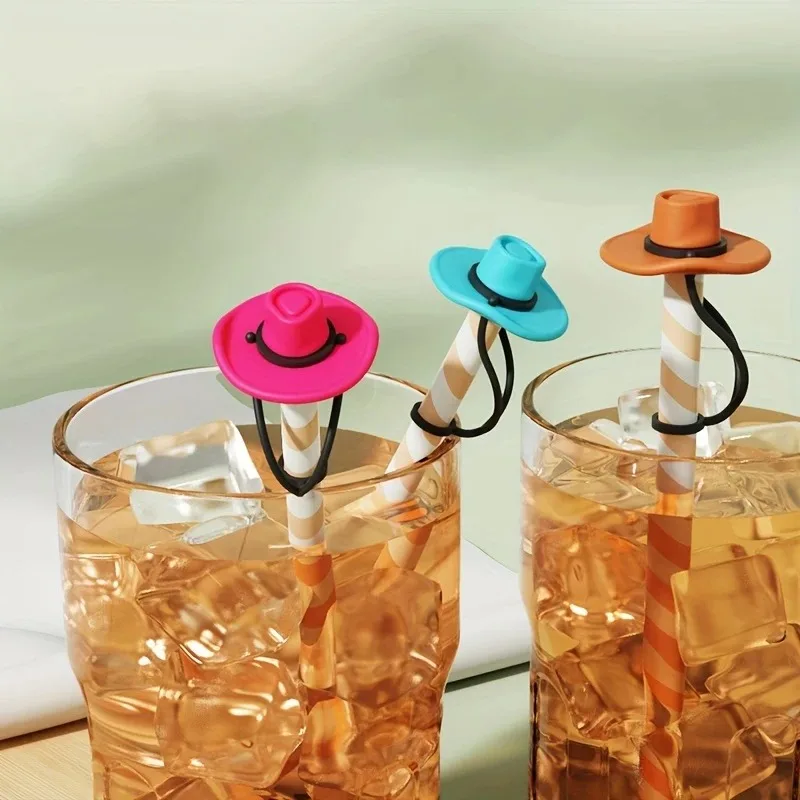 1-160PCS Silicone Cowboy Hat Straw Covers Reusable Drink Straw Cap Tip Protector Beverage Cup Topper Party Bar Accessories Gift