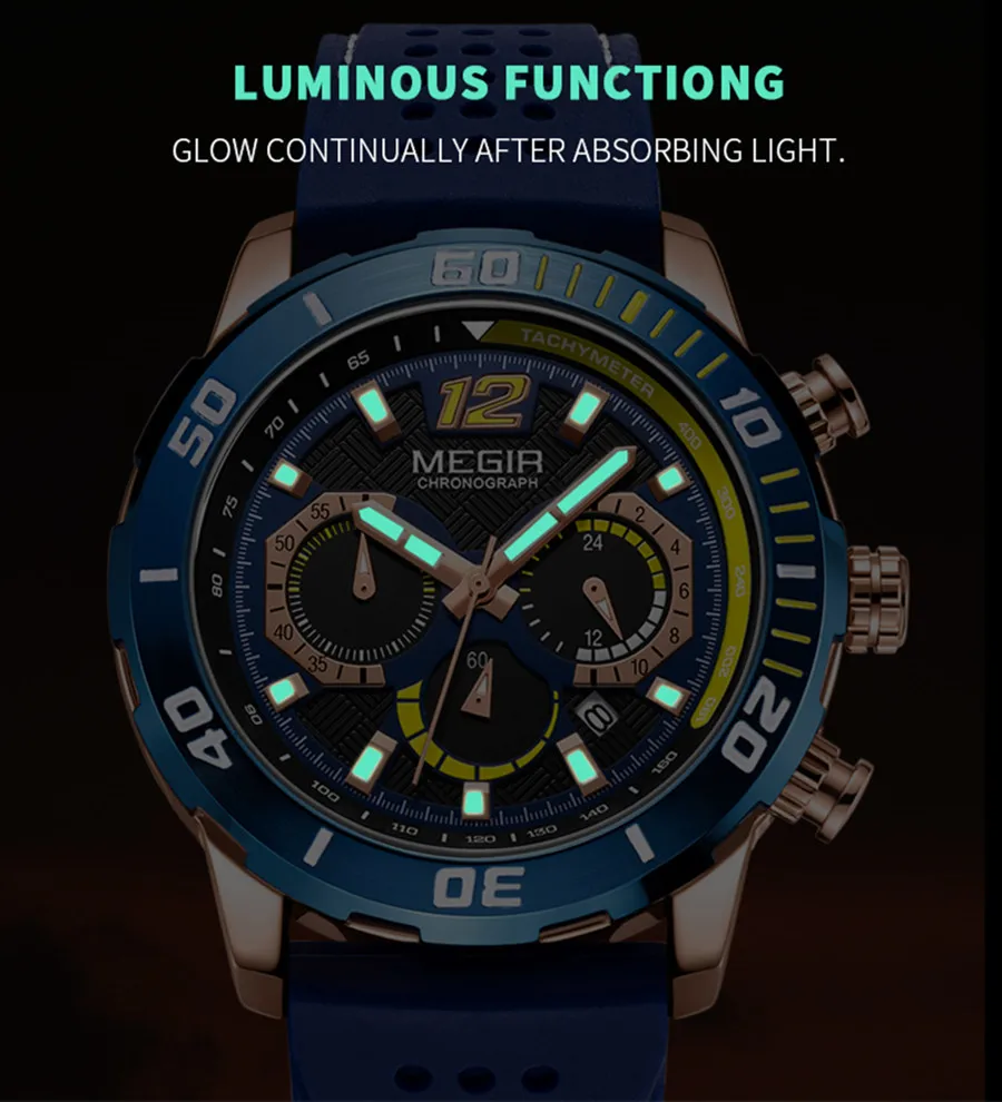 MEGIR Relogio Masculino Fashion Luxury Sports Watch for Men Waterproof Chronograph Date Luminous Quartz Wristwatch Clock 2109