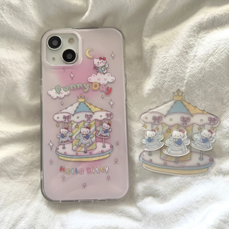 

Sanrio Hello Kitty Pink Carousel Phone Case For iPhone 15 14 13 11 12 Pro Max Plus XR XS MAX Cool Cover Y2K Anti Fall Case