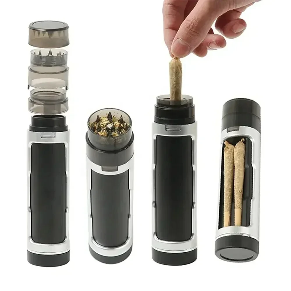 Portable 3 in 1 Tobacco Grinder with Filling Horn Tube Function Dry Herb Grass Crusher Cigarettes Case Smoking Accessories