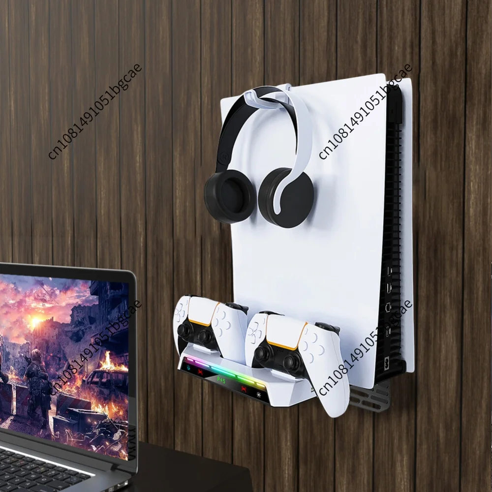 Shelf Floating Mount with Dual Controller Charger RGB Light Wall Bracket Wall Stand for PS5 and PS5 Slim Consoles Disc & Digital