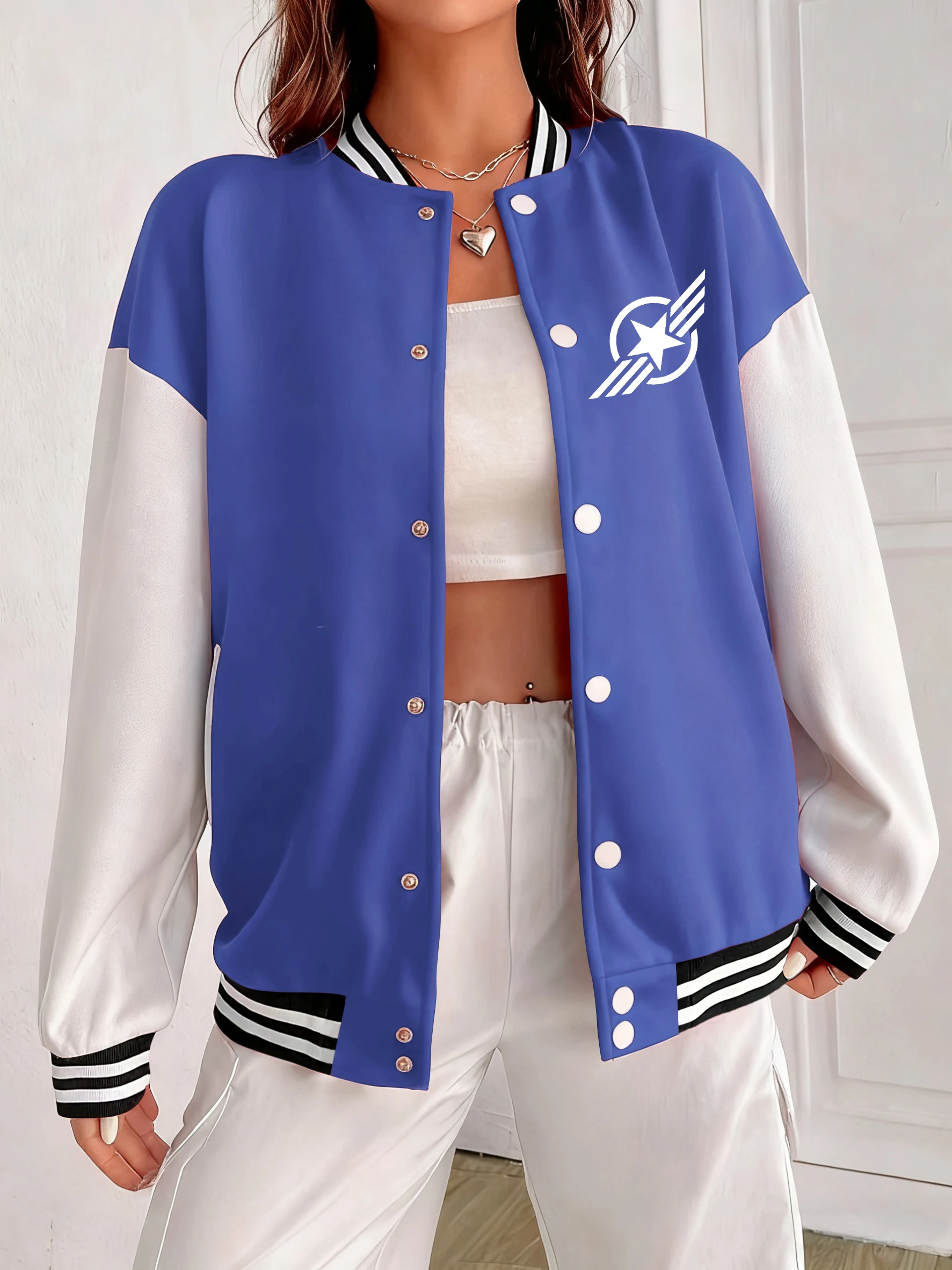 

Круглая пентаграмма и крылья, дизайнерские куртки, женские осенние теплые бейсбольные форма, хлопковый красочный пуловер с карманами, свободная уличная одежда