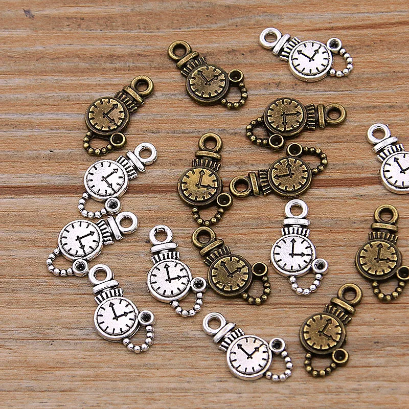 50PCS 9*12mm Two Color Vintage Metal Zinc Alloy Round Steampunk Clock Charms For DIY Necklace Bracelet Jewelry Making Findings