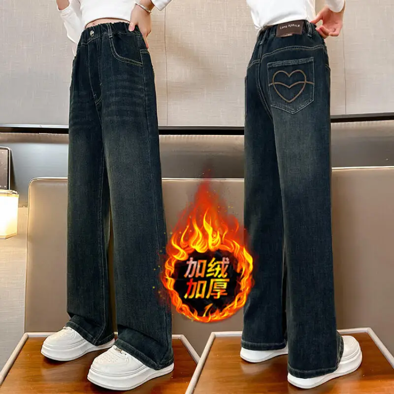 الفتيات الخريف والشتاء الجينز كاوبوي مستقيم الساق السراويل سراويل تقليدية الأطفال المخملية السراويل طالب ملابس الفتاة الملابس