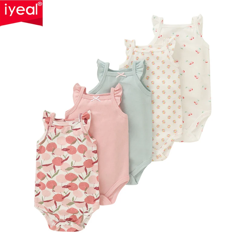 iyeal-夏女の赤ちゃんノースリーブ綿ボディスーツ幼児ジャンプスーツファッション女の赤ちゃん服新生児服-5-ピース-ロット