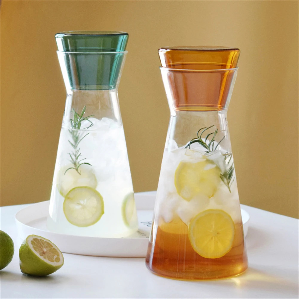 Heat‑resistant Glass Cold Water Big Pitcher with Cup Beverage Carafe Set for Iced Tea Lemonade Juice Drink Server Home Kitchen