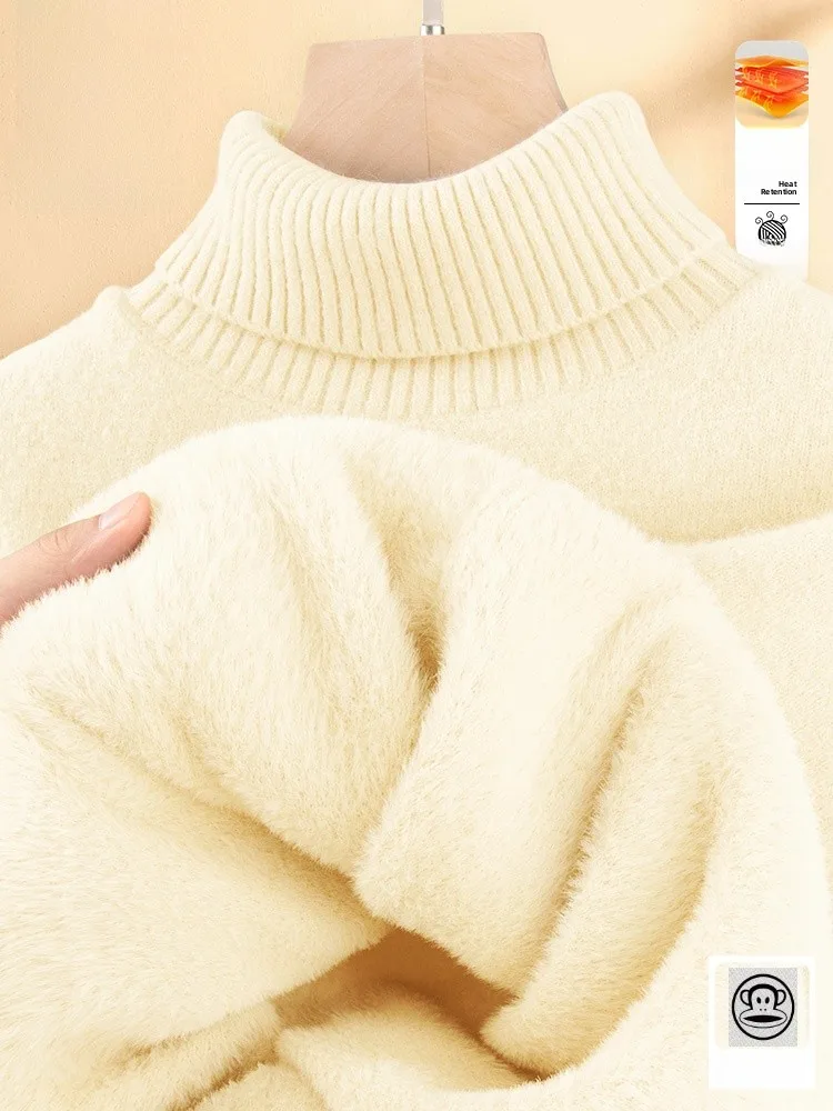 

Men's Thiened High Collar Inteated Fce Knitted Sweater Winter Warm Inner Wear Casual Sle Long Sve