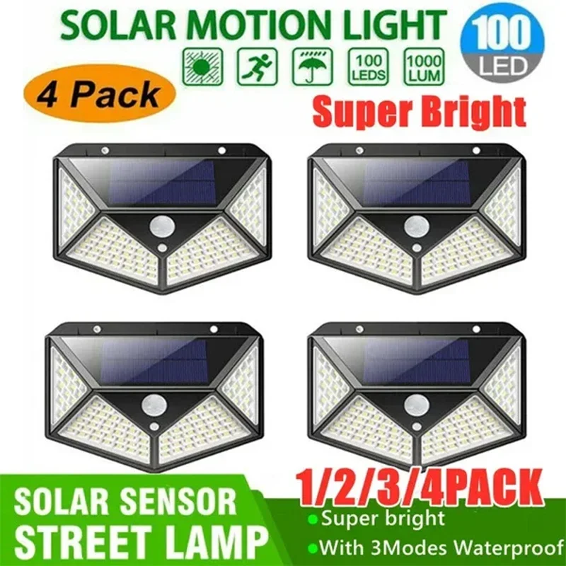 

1/2/4Pcs 100 LED Solar Wall Lights Outdoor Solar Lamp PIR Motion Sensor Solar Powered Sunlight Street Light for Garden Light