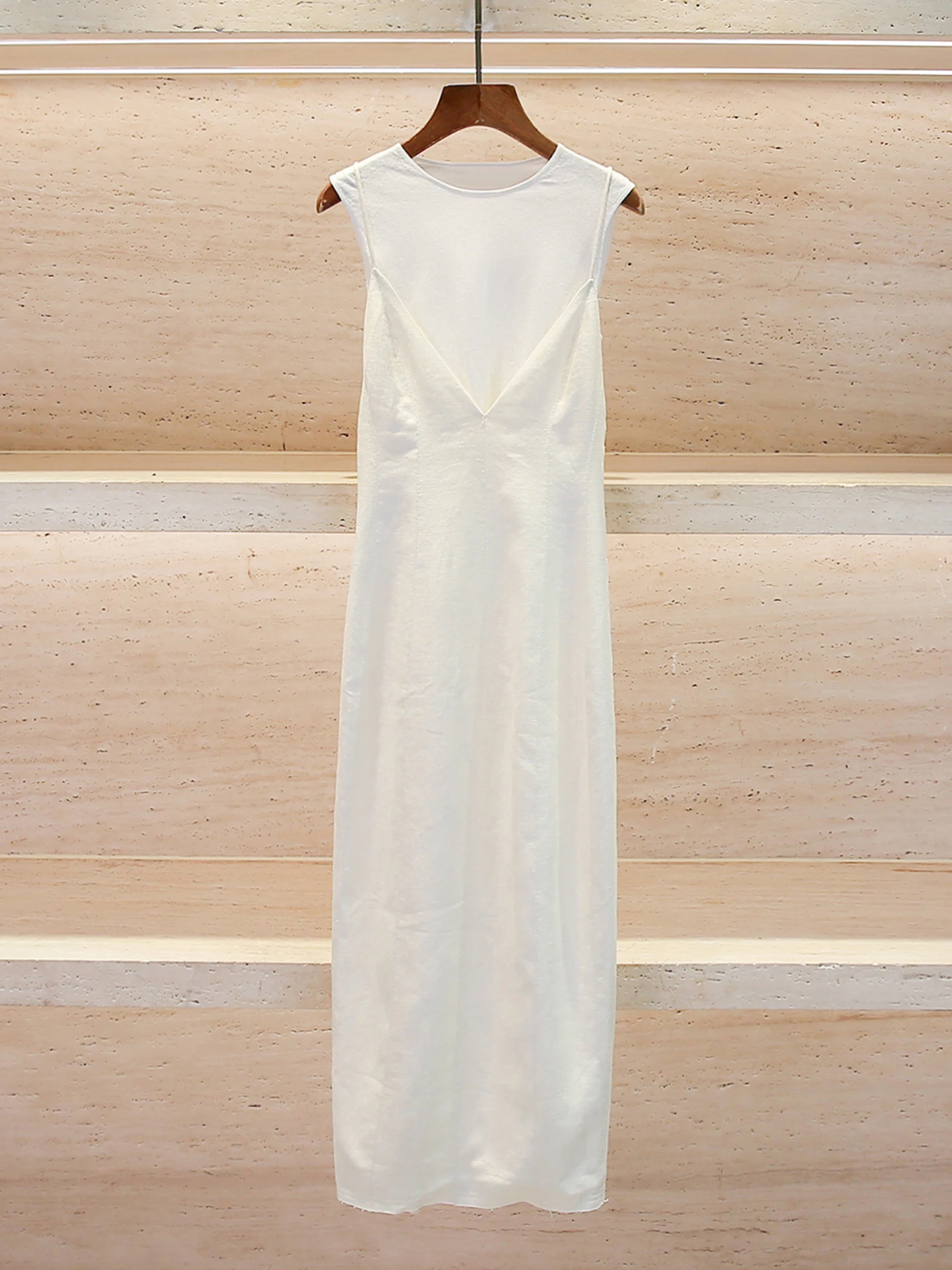 

Casual Summer New Style Long Strapless Dress Women's High Waist A-Line Skirt Elegant Simple Style No-Sleeve round Neck Dress