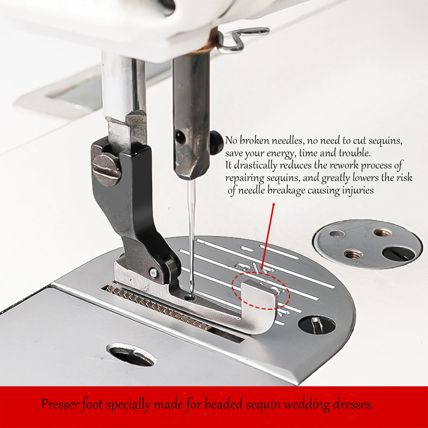 Icebreaker Bead Avoiding Presser Foot For Industrial Computer Lockstitch Sewing Machine, Hardened Carbon Steel Sequins Pearl Bea