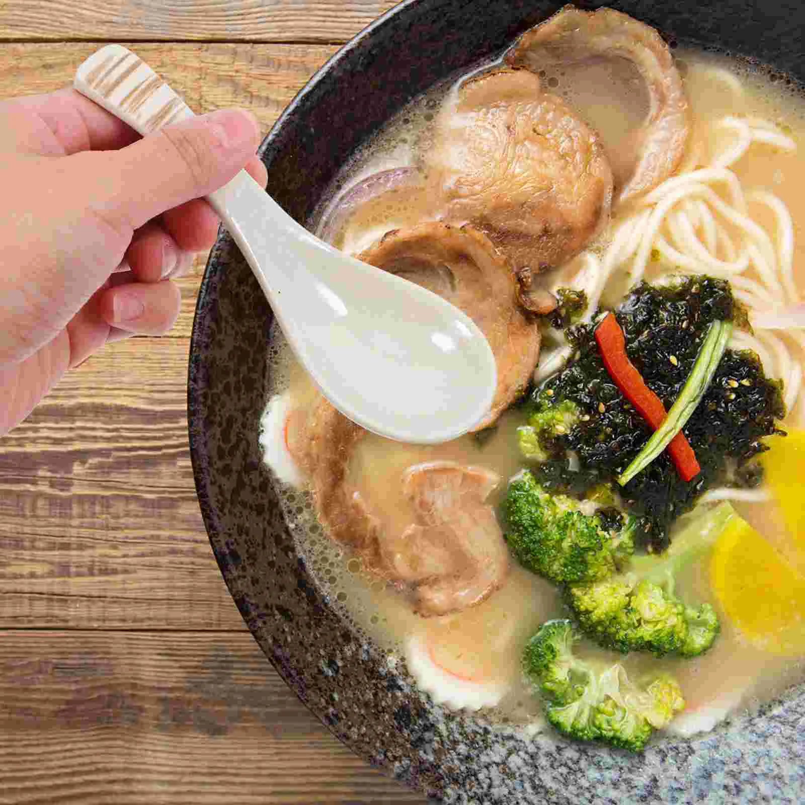 Ceramic Tableware Soup Spoon Food Spoons Dumpling Small Kitchen Ramen Asian Retro Ladle