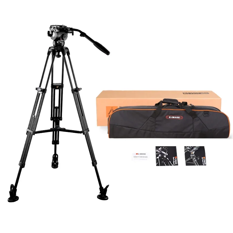 在庫ありE-IMAGE EG08C2 プロフェッショナル1.7m 2段式カーボンファイバーフリュードビデオ三脚、カメラ撮影用油圧ダンピングヘッド付き