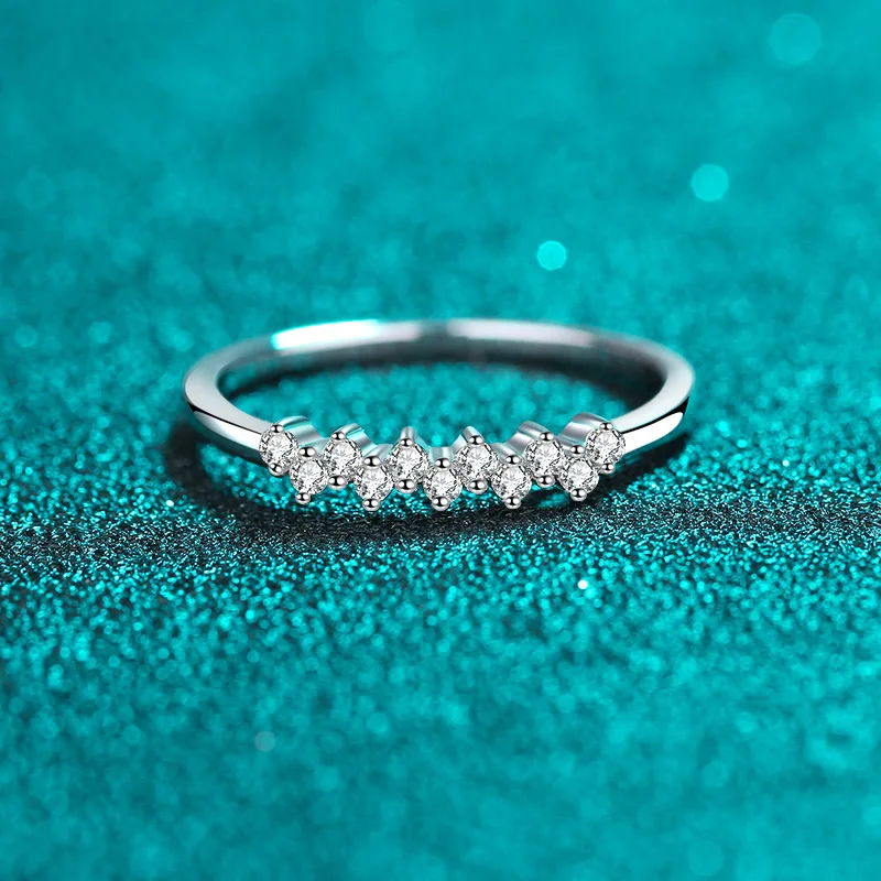 Elegant PT950 Platinum Women's 16.5 Points Moissanite Exquisite Ring, Wavy-Set Diamond Band Ring Charm Fine Jewelry Gift