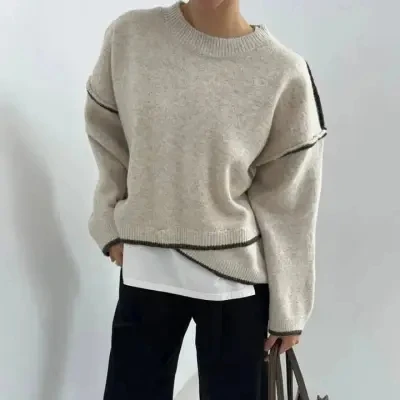 

Повседневный круглый свитер Ne, женский осенне-зимний нерегулярный цвет, блузка, утягивающий топ Lazy Sle Long Sve