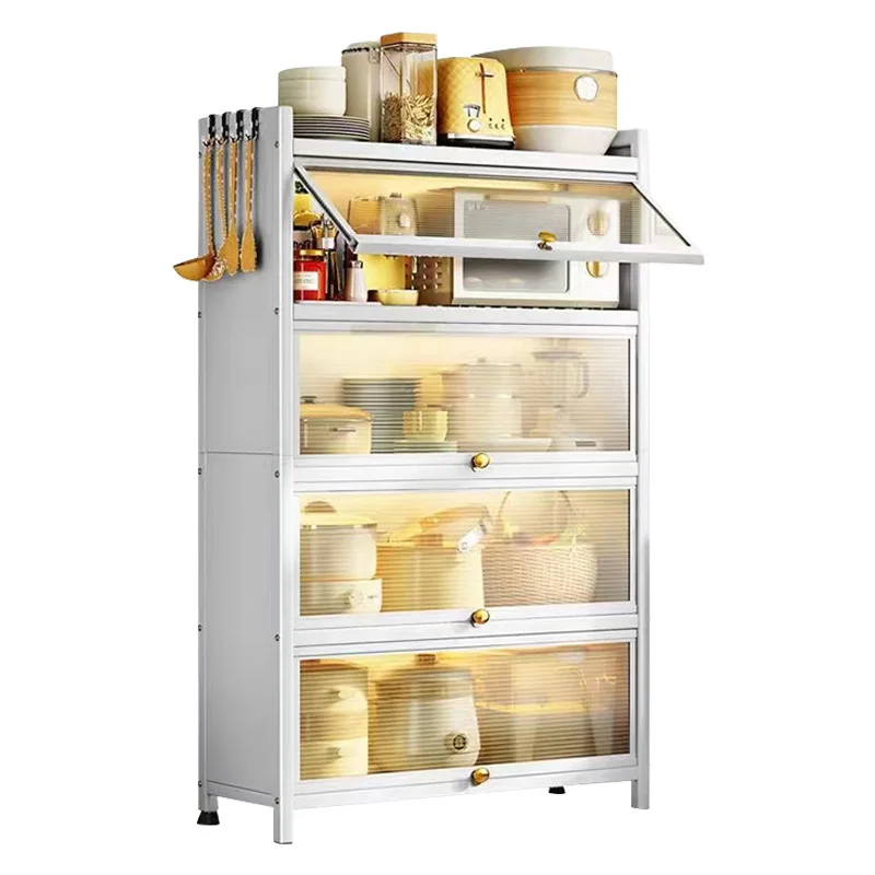Home Multi-Layer Floor Sideboard Bowl Dish Pot Tableware Holder Available Storage Organizer Kitchen Storage Cabinet With Doorpro