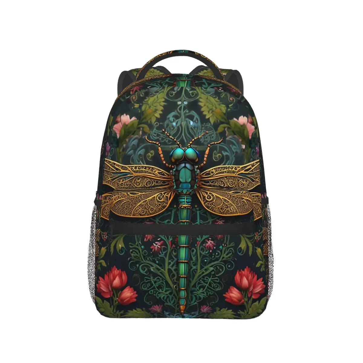 Colour Dragonfly With Flower Backpack Hot Sale Daypack Large Capacity Boys Girls BookBag School Bag Shoulder Bags for Men Women