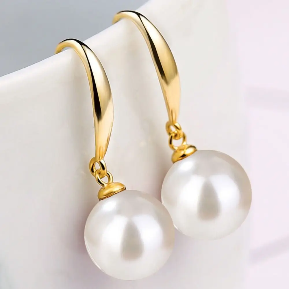 

Exquisite Ball Shape Long Earrings Simulation Freshwater Pearl Temperament Drop Earrings Rhinestone Shell Beads Ear Hook Female