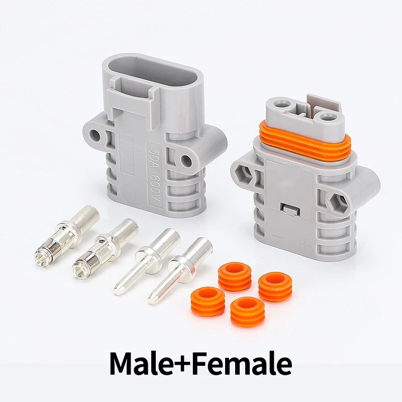 1Pair 50 Amp 600V 6 AWG Grey Forklift Cable Power Connectors Plug Solar Panel Wire Connector
