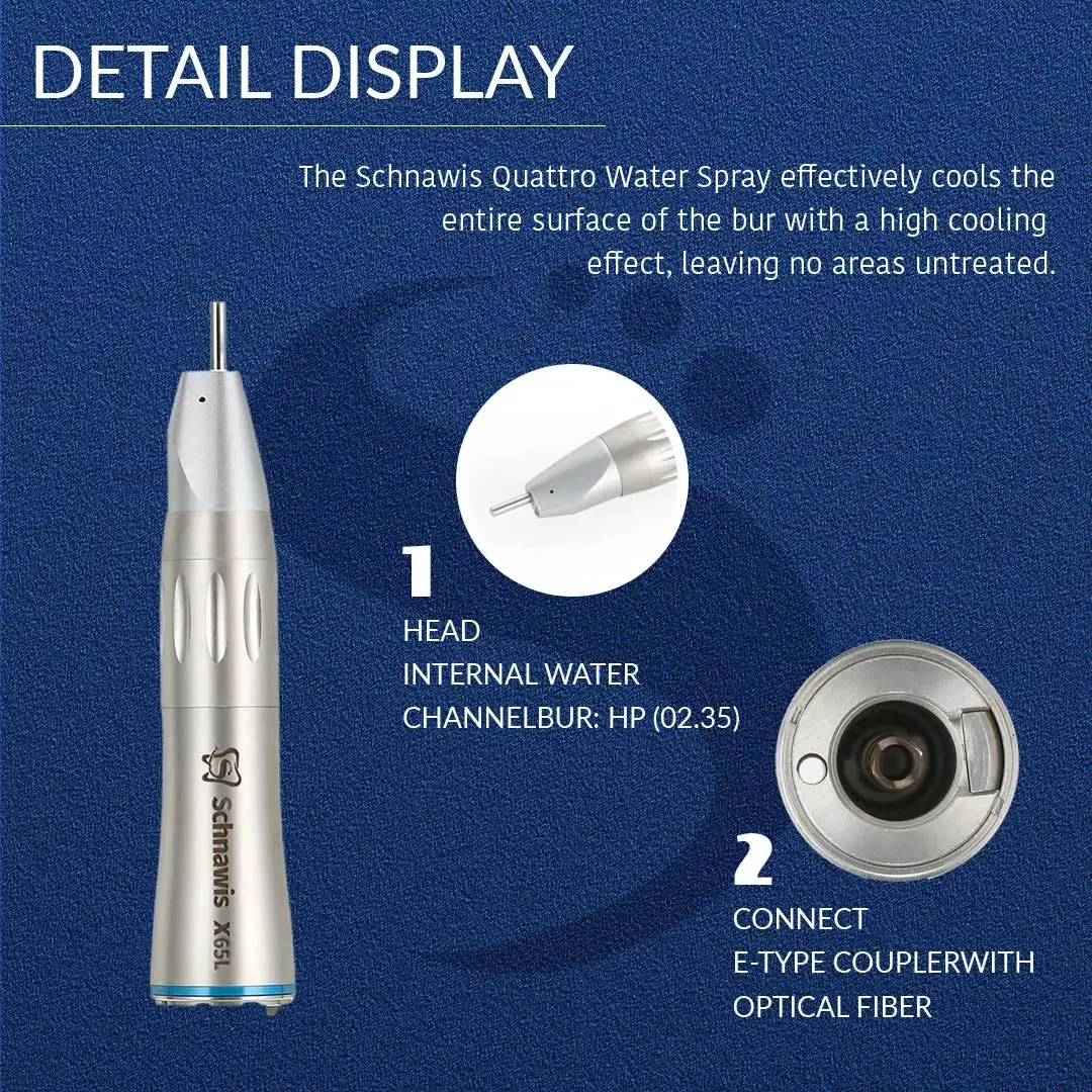 Dentistry Straight Handpiece X65L 1:1 Blue Ring Straight Inner Water Handpiece with Optic Fiber Using for Dental Implant Surgery